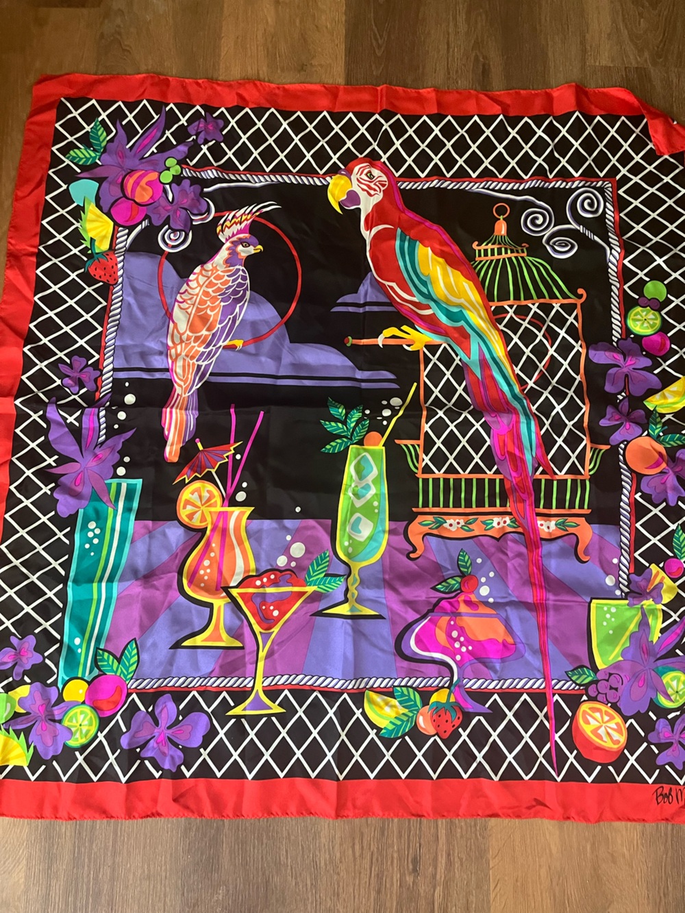 Bob Mackie Vintage Vibrant Tropical Print Scarf